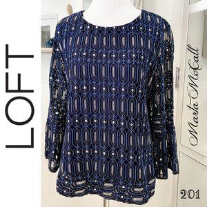 LOFT Embroidered Eyelet Bell Sleeve Blouse M